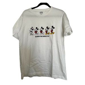 NWOT Uniqlo Disney Mickey Mouse Embroidered White Unisex Crewneck T-Shirt